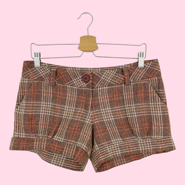 PLAID WOOL LOW RISE BUBBLE SHORTS (M)