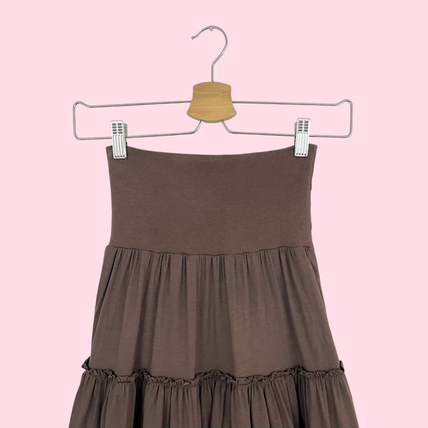 BROWN TIERED MIDI SKIRT (S)