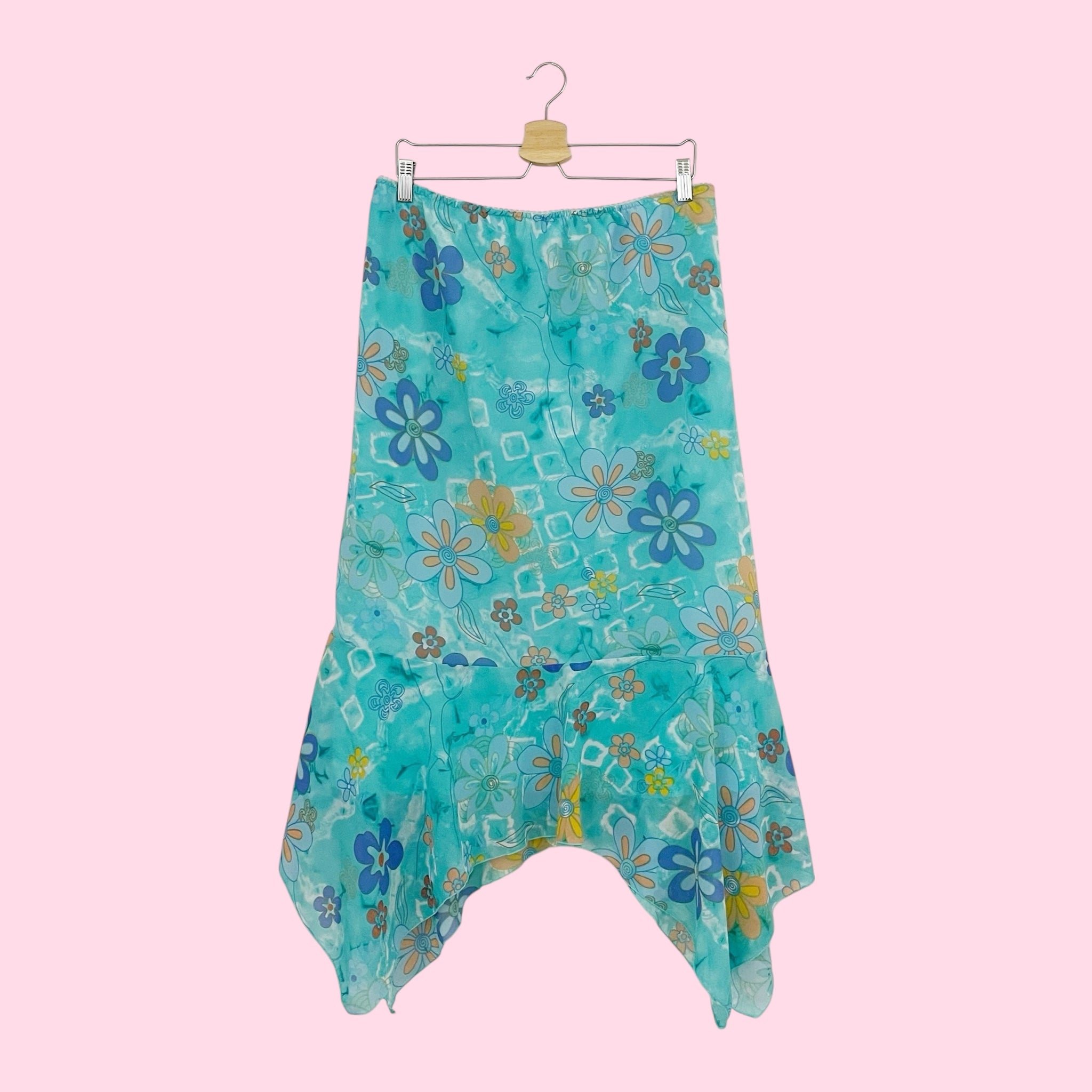 AQUA FLORAL PRINT ASYMMETRICAL MIDI SKIRT (18)