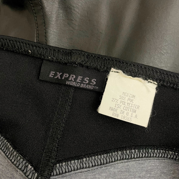 BLACK FAUX LEATHER PANEL PANTS (M)