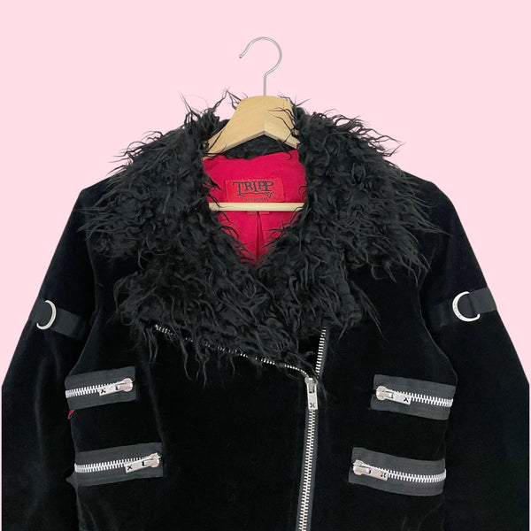 TRIPP NYC VELVET MOTO JACKET W/ FAUX FUR TRIM (M)