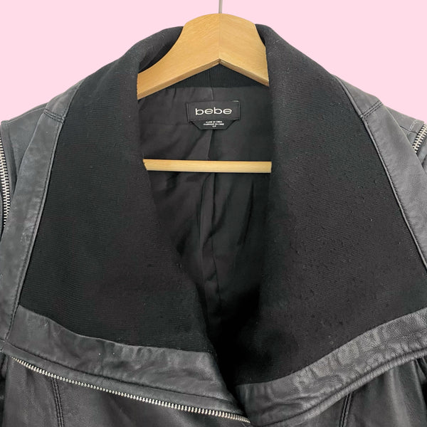 BEBE BLACK LEATHER MOTO JACKET (S)