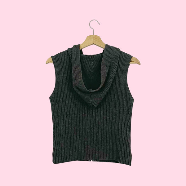 GRAY DENIM + KNIT HOODED VEST (M)