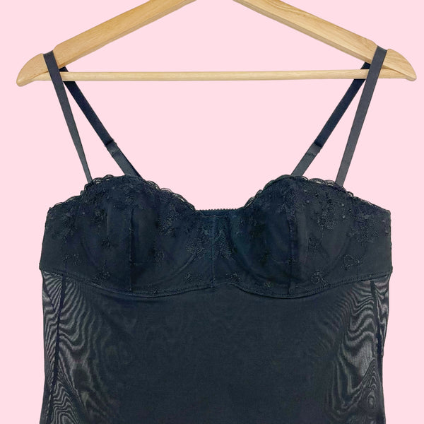 BLACK EMBROIDERED MESH BUSTIER (L)