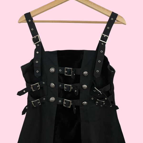 Funhouse NYC Black Goth Buckle Strap Dress W/ Velvet Panel (S)