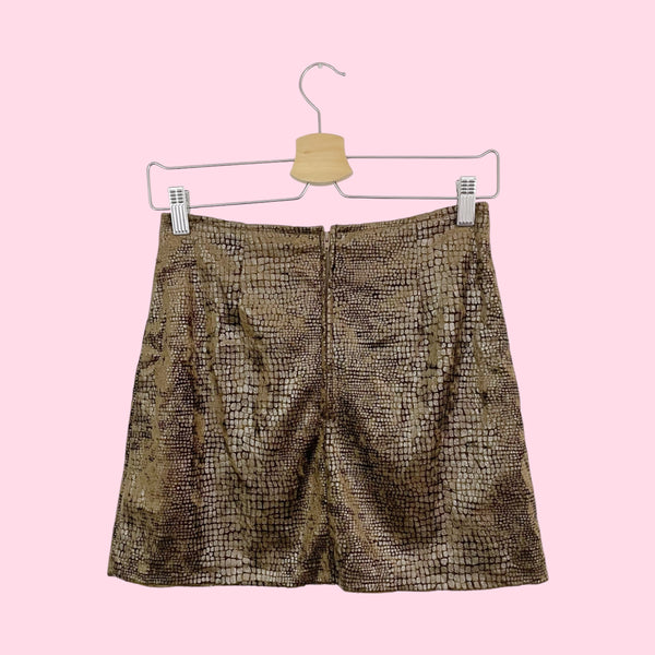 BROWN REPTILE TEXTURED MINI SKIRT (25)