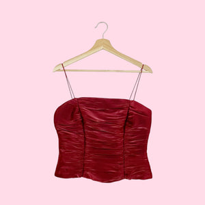 BURGUNDY RUCHED SATIN TANK (M)