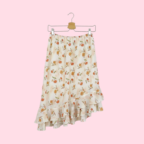 FLORAL ASYMMETRICAL MIDI SKIRT (M/L)