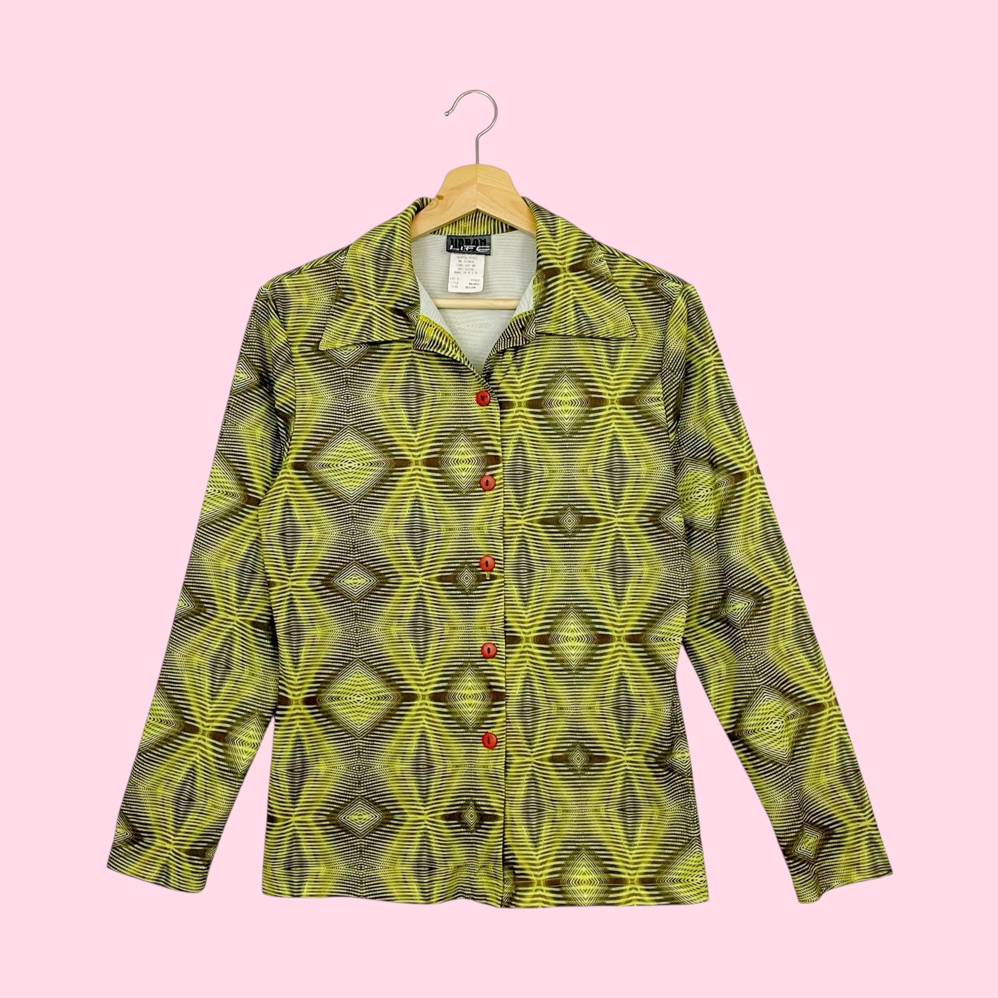 LIME GREEN PSYCHEDELIC BLOUSE (M)