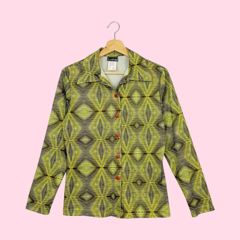 LIME GREEN PSYCHEDELIC BLOUSE (M)