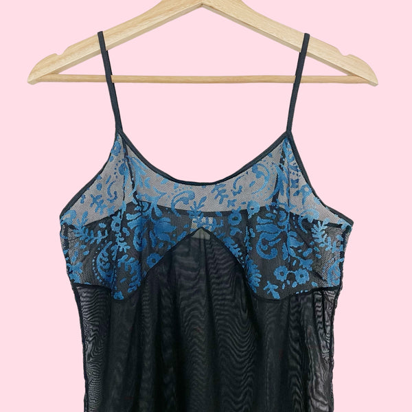 BLACK + BLUE SHEER MESH TANK (M)