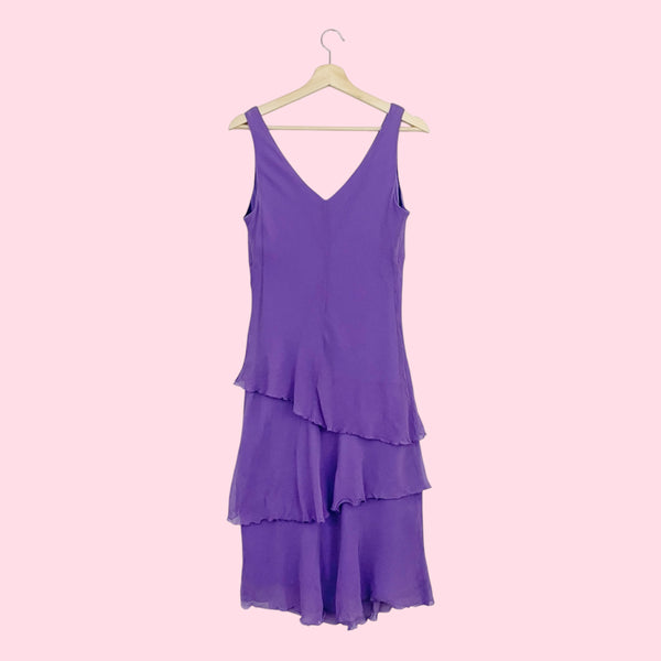 PURPLE SILK TIERED MIDI DRESS (M)