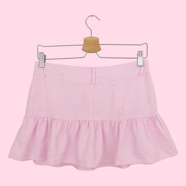LIGHT PINK LINEN MINI SKIRT (XS)