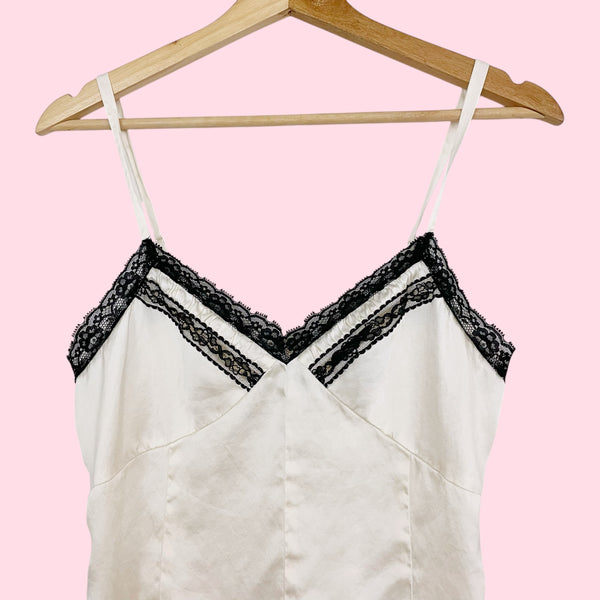 CREAM SILK CAMI W/ LACE TRIM (M)