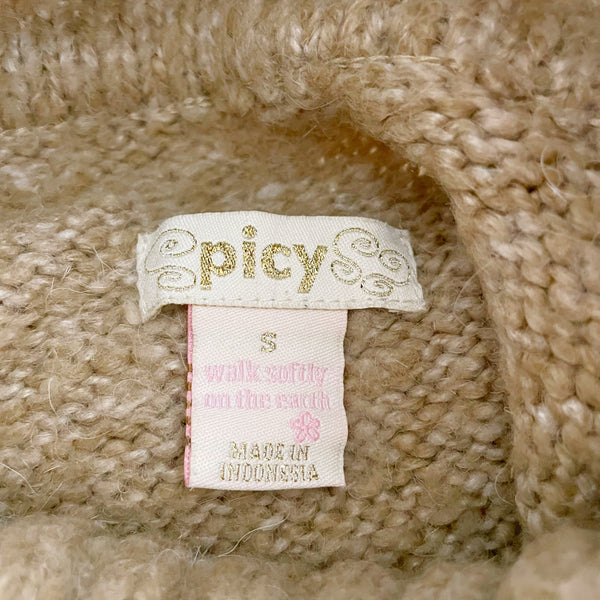 Tan Cable Knit Sleeveless Turtleneck (S)