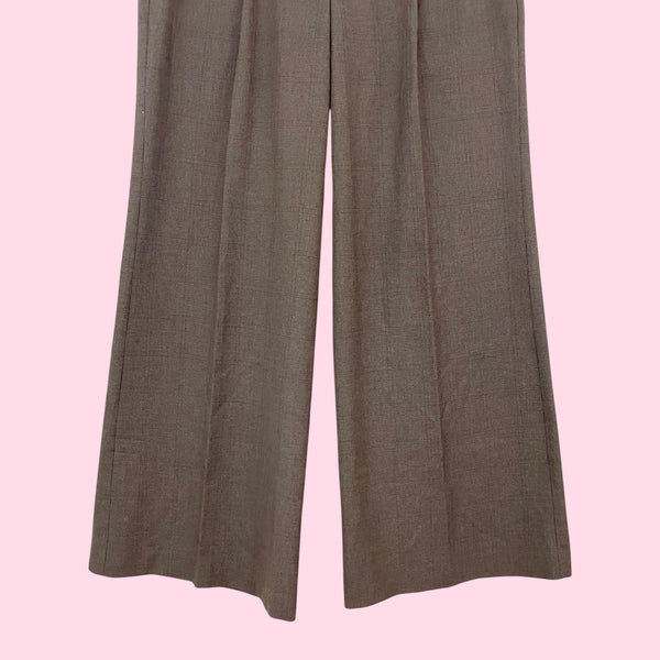 BROWN PLAID PLEATED LOW RISE WIDE LEG PANTS (8)
