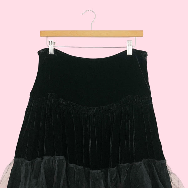Black Velvet Tiered Midi Skirt w/ Tulle (30)