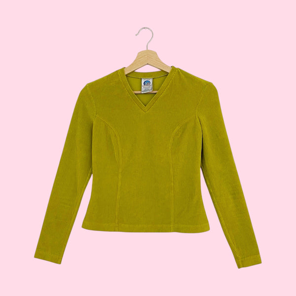 90S CHARTREUSE RIBBED VELOUR TOP (S)
