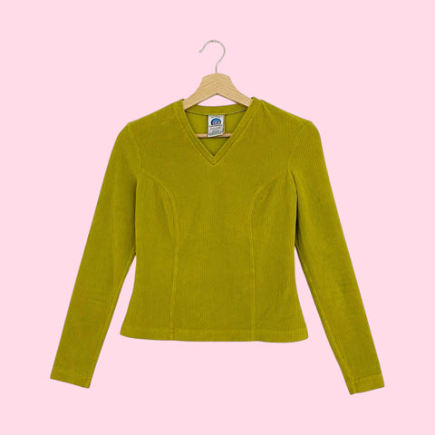 90S CHARTREUSE RIBBED VELOUR TOP (S)