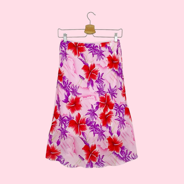 HAWAIIAN FLORAL MIDI SKIRT (L)