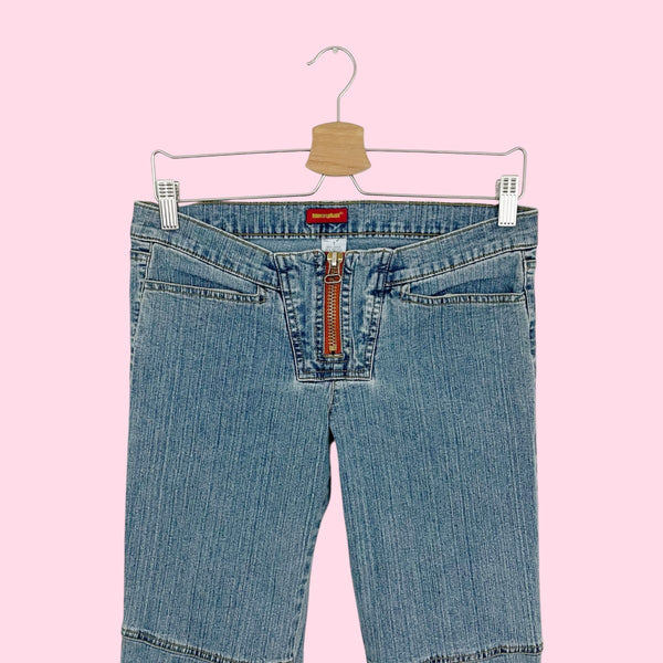 Y2K LOW RISE BOOTCUT JEANS W/ ORANGE MESH PANEL (7)