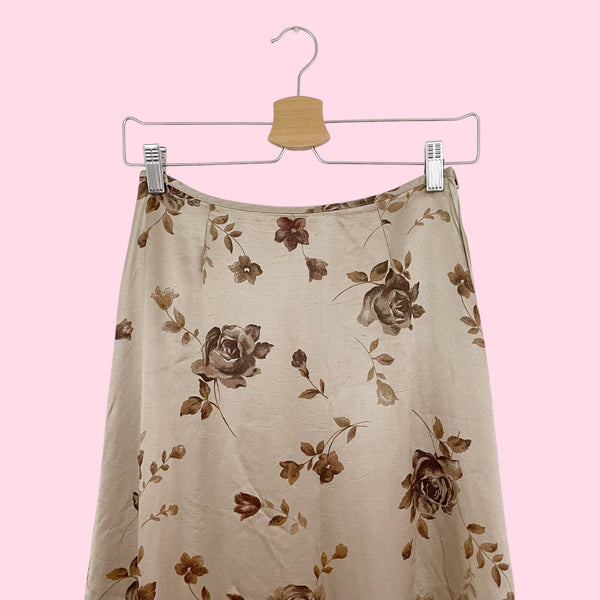 TAN FLORAL SATIN MAXI SKIRT (25)
