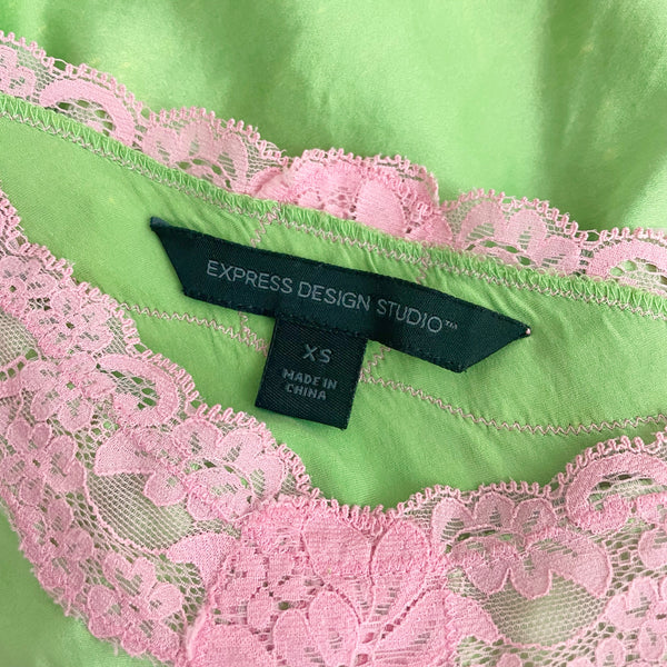GREEN + PINK SILK LACE TRIM CAMI (XS)