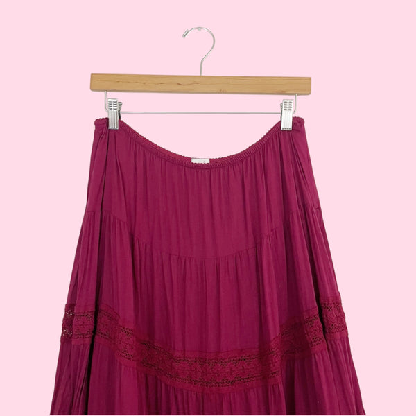 Y2K Dark Red Tiered Prairie Skirt (L/XL)