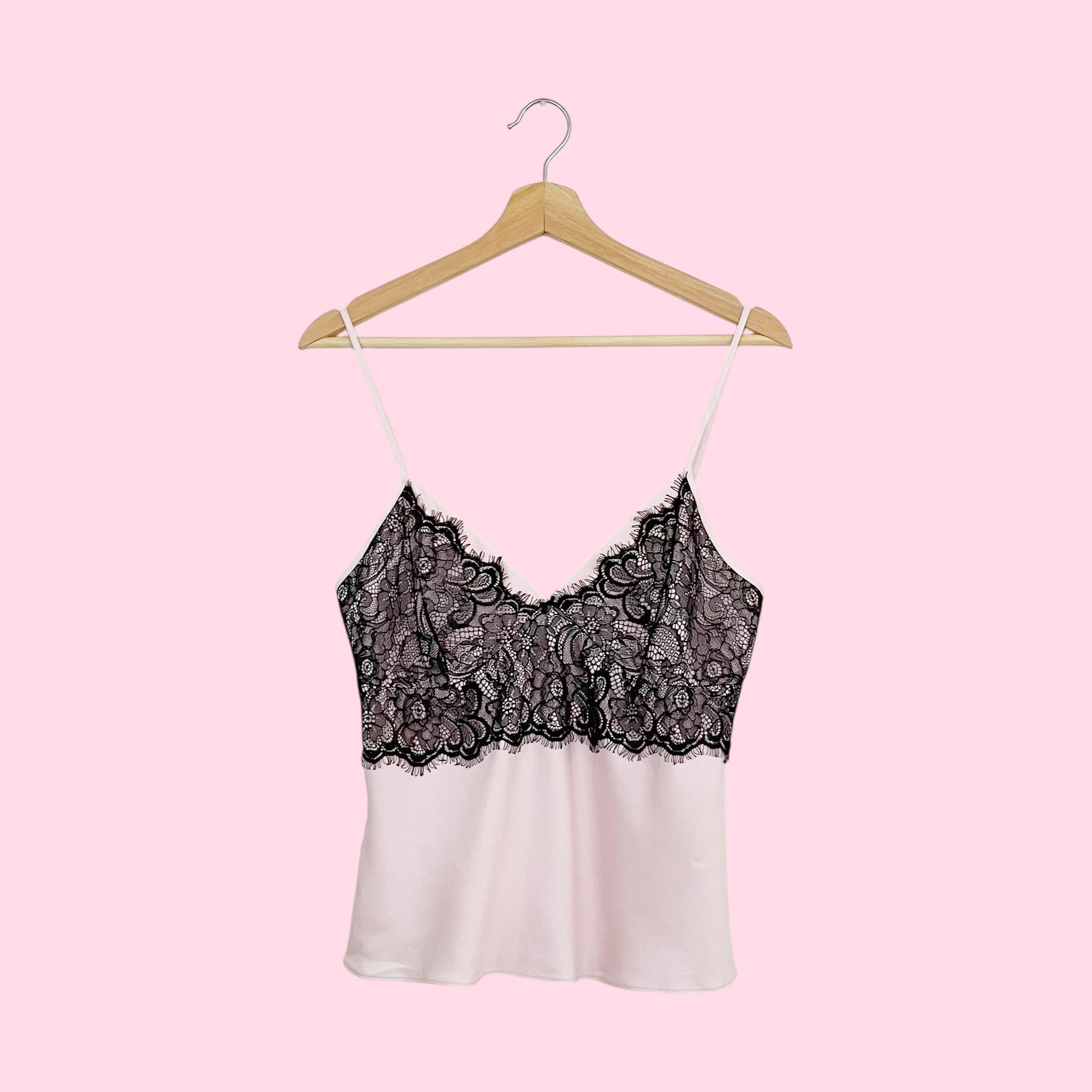 PINK + BLACK LACE SLIP TANK (M)