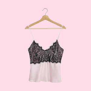 PINK + BLACK LACE SLIP TANK (M)
