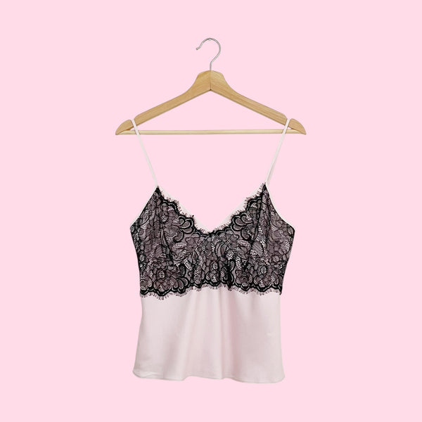 PINK + BLACK LACE SLIP TANK (M)