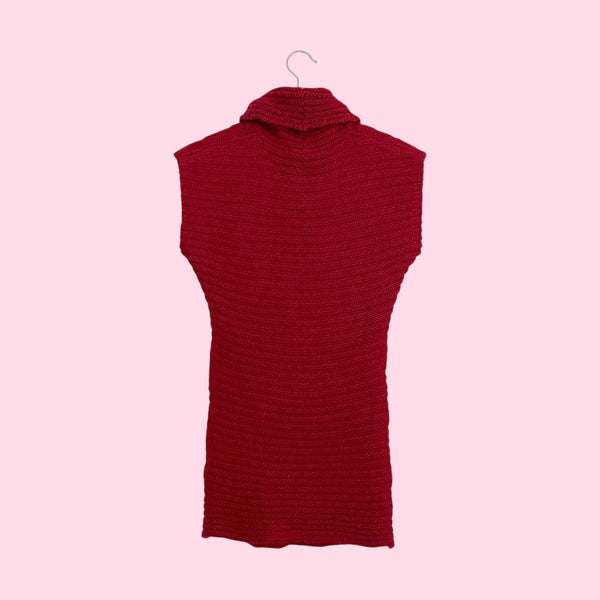 Red Knit Turtleneck Tunic Sweater (XS)