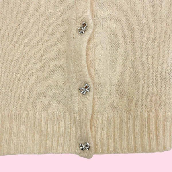 CREAM MOHAIR BLEND CARDIGAN W/ BOW BUTTONS (S)