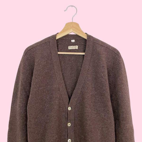 70S BROWN WOOL CARDIGAN (M)