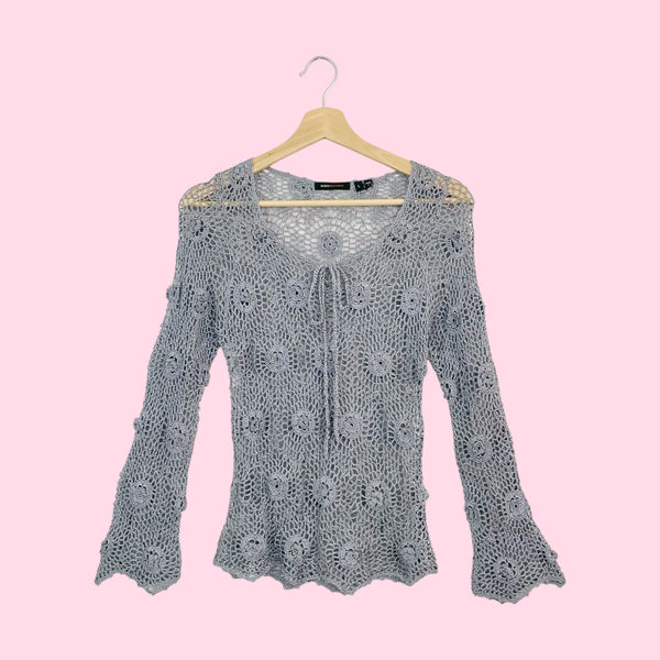 BCBG Silver Crochet Knit Top (M)