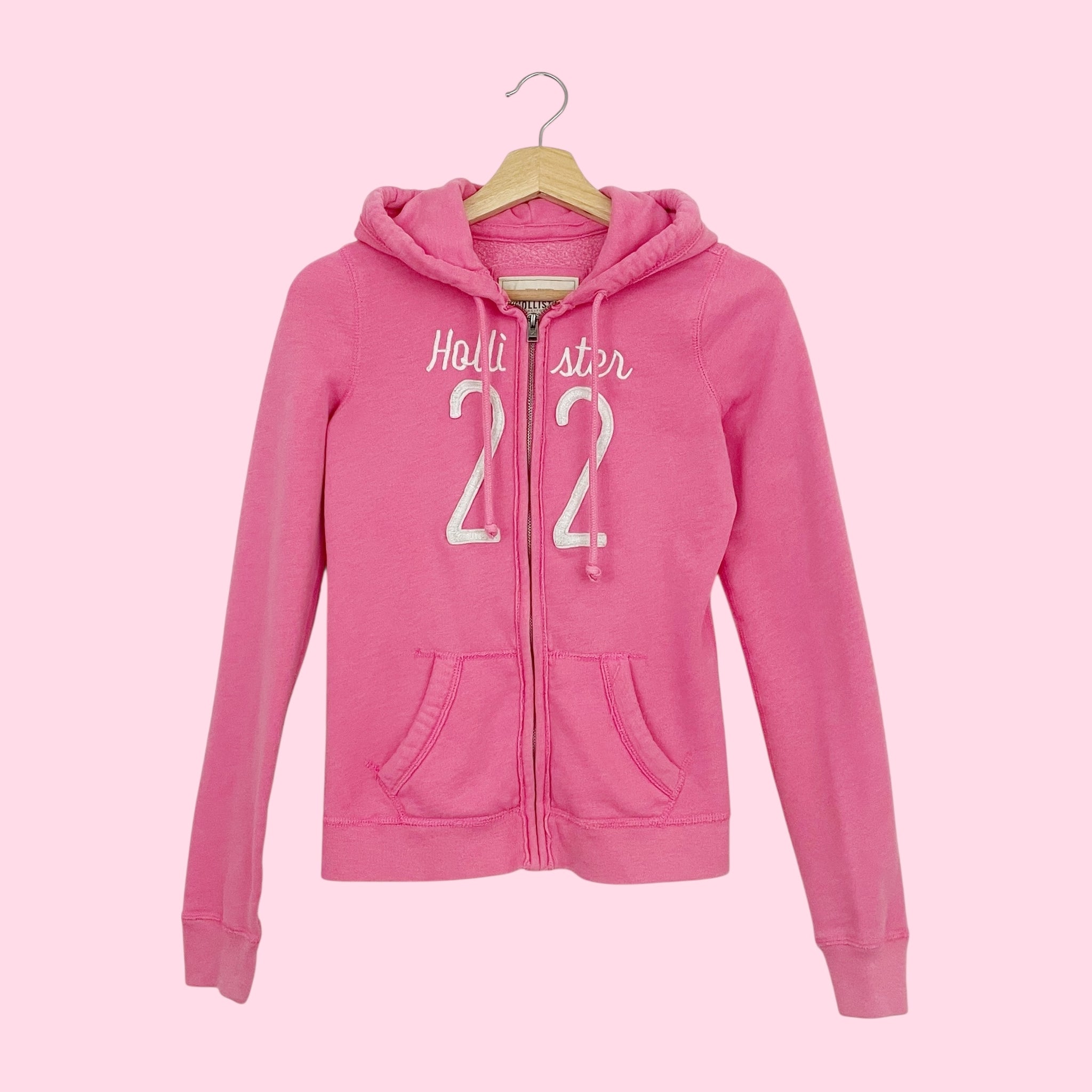 Y2K PINK HOLLISTER ZIP UP HOODIE (XS)
