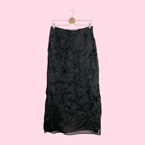 BLACK WRINKLE MAXI SKIRT (M)