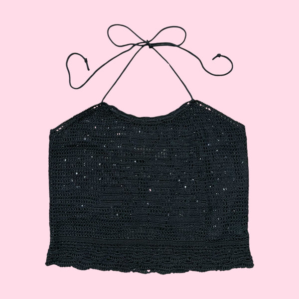 BLACK CROCHET HALTER TOP (L)