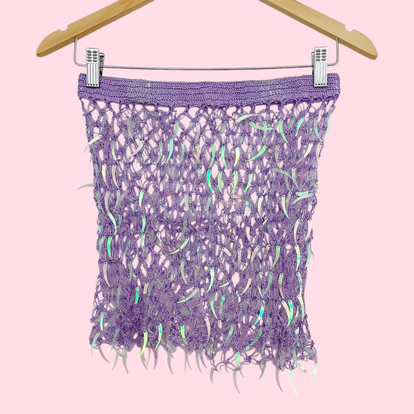 LAVENDER OPEN KNIT SEQUINS TUBE TOP (XS/S)