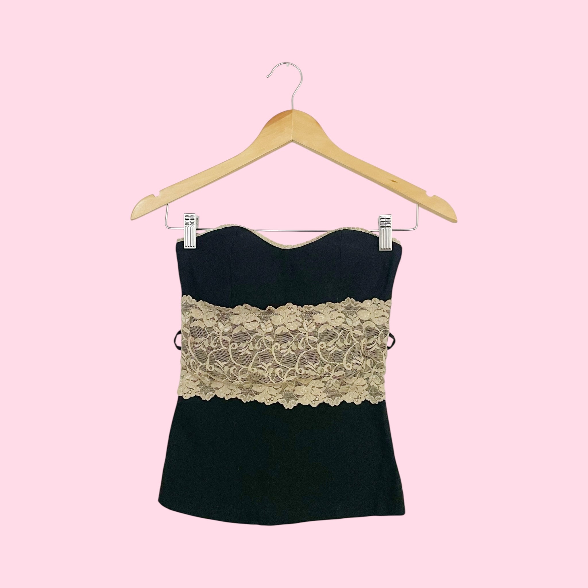 BLACK + CREAM LACE TUBE TOP (XS/S)