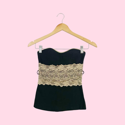 BLACK + CREAM LACE TUBE TOP (XS/S)