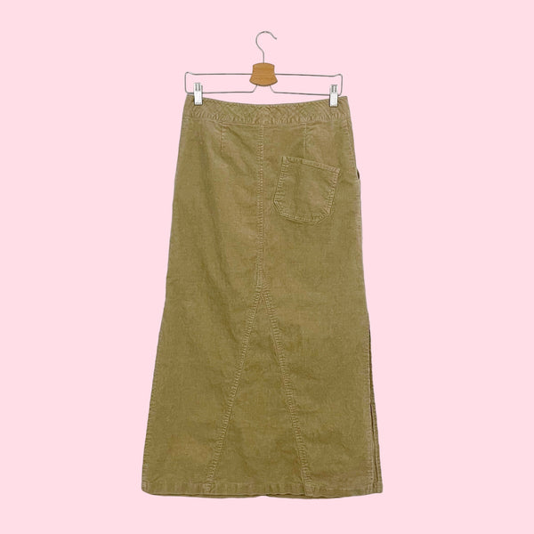 TAN CORDUROY BELTED MAXI SKIRT (M)