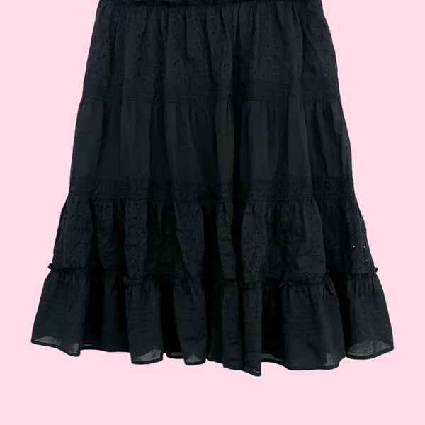 BLACK EYELET TIERED PRAIRIE SKIRT (M)