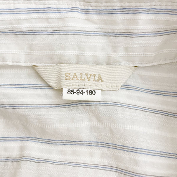 White + Blue Striped Button Up Blouse (S)