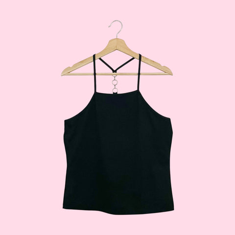 BLACK RACERBACK TANK W/ CHAIN STRAP (M)