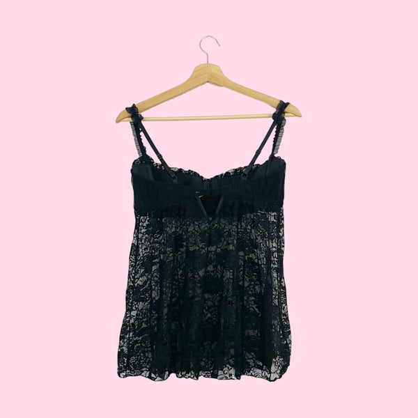 Frederick's Black Lace Babydoll w/ Sequins (L)