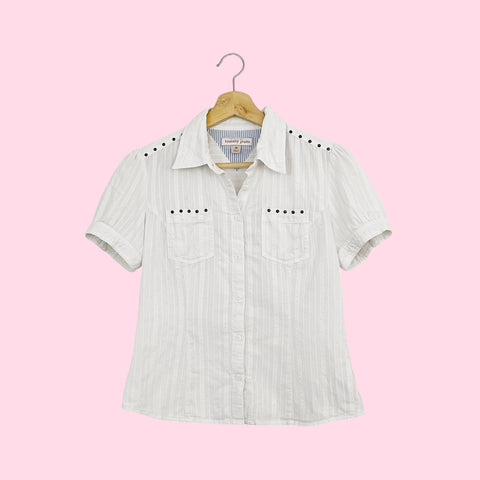 TOMMY JEANS WHITE STUDDED BLOUSE (M)