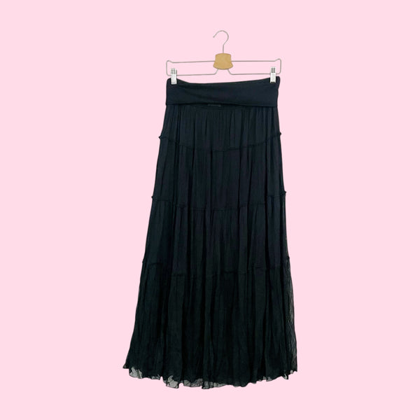 BLACK TIERED MAXI SKIRT (M)
