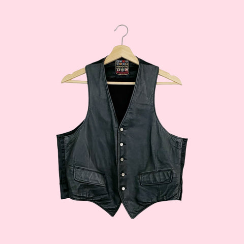 BLACK LEATHER VEST (L)