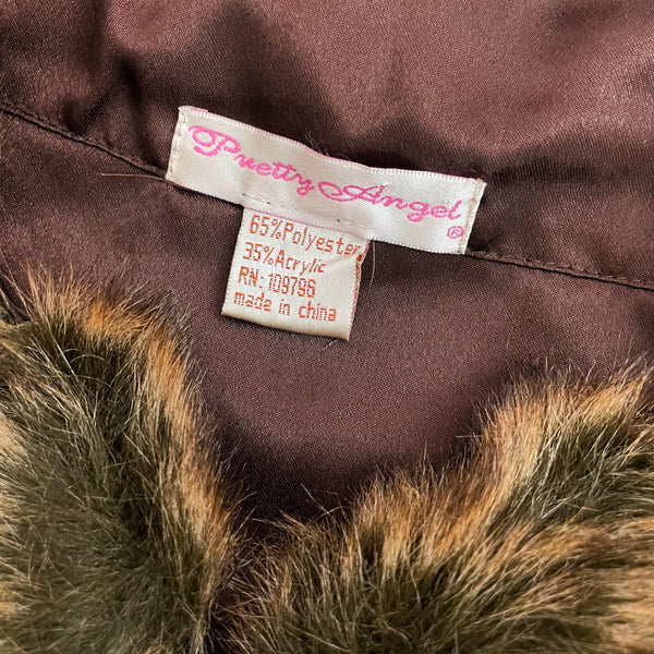 Y2K Brown Faux Fur Sequins Cape (O/S)